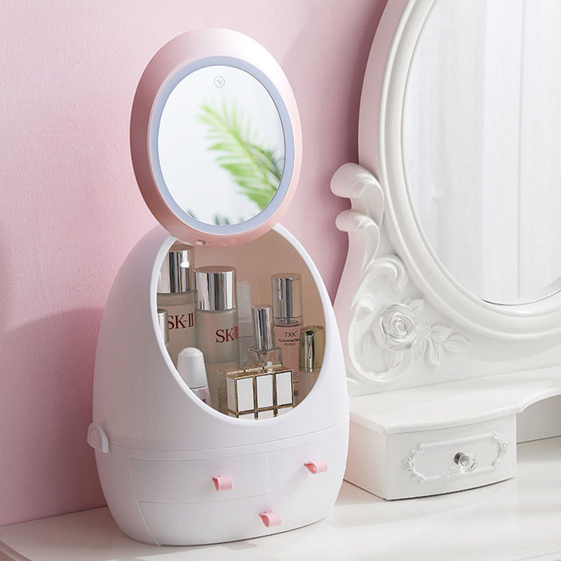 Boîte de rangement cosmétique avec miroir LED