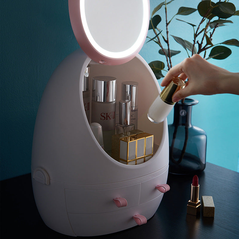 Cosmetic Storage Box with LED Mirror